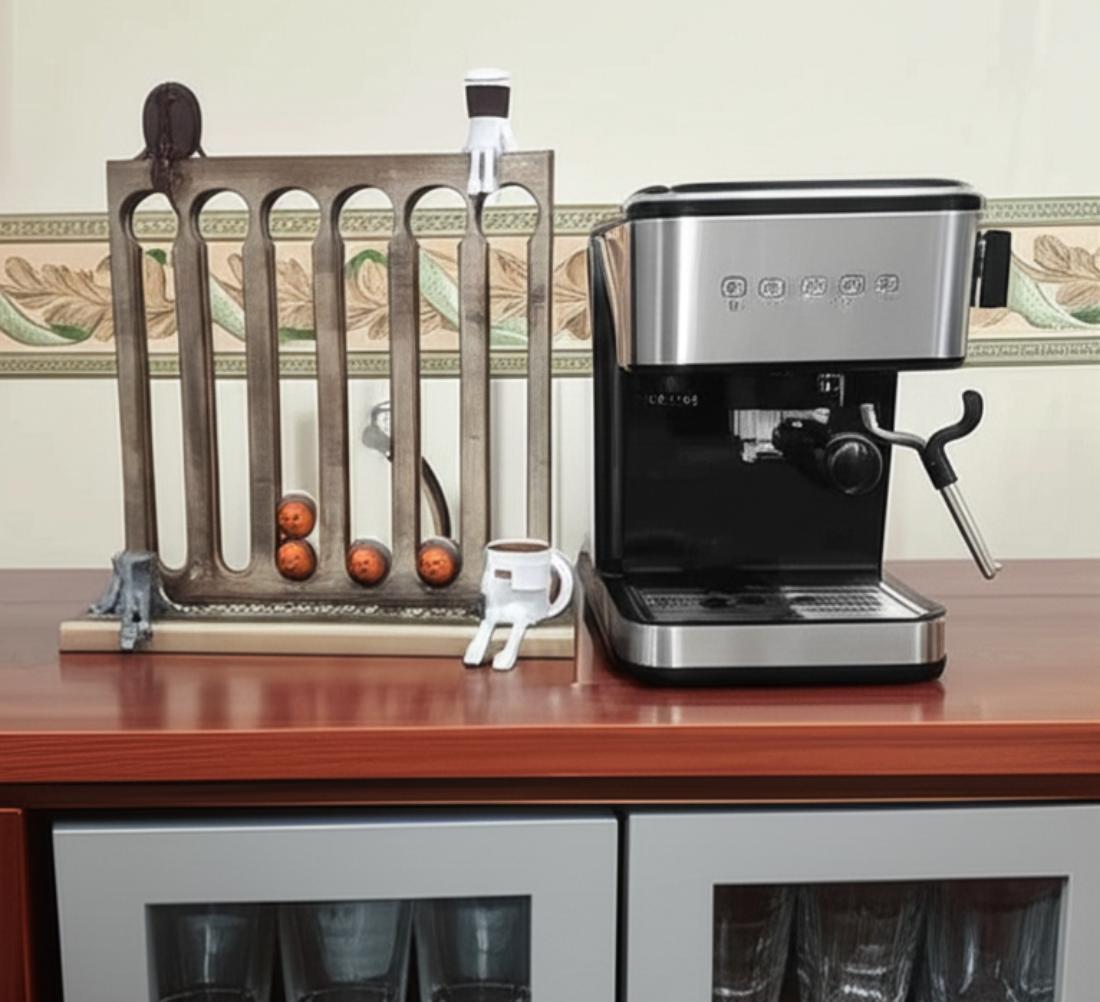 El Yapımı Ahşap Kapsül Kahve Standı – Estetik, Fonksiyonel ve Doğal